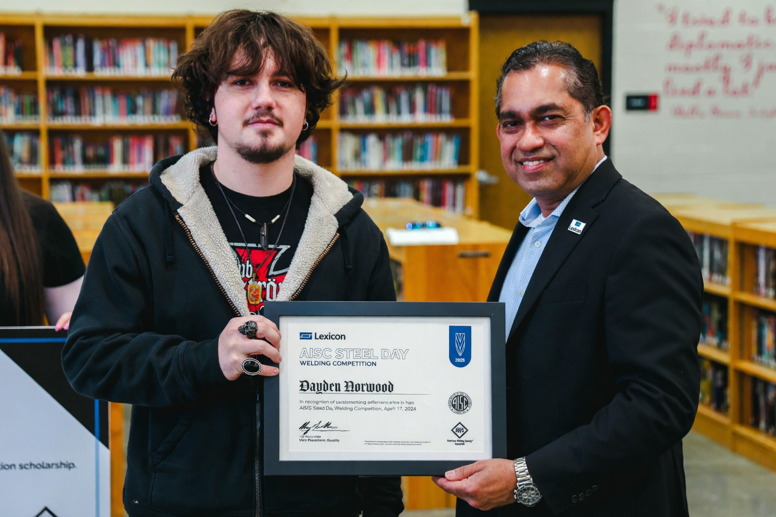 PRESS RELEASE: Lexicon, Inc. and American Welding Society Award $1,000 Scholarship Certificate to Cabot High School Student Dayden Norwood